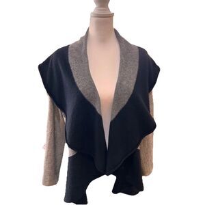 Wool Cashmere Colorblock Drape Waterfall Open Front Cardigan Gray Black Women S